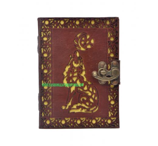 Antique New Cut Work Handmade Moon Fox Design Leather Journal Notebook 120 Pages Blank Unlined Paper Notebook & Sketchbook